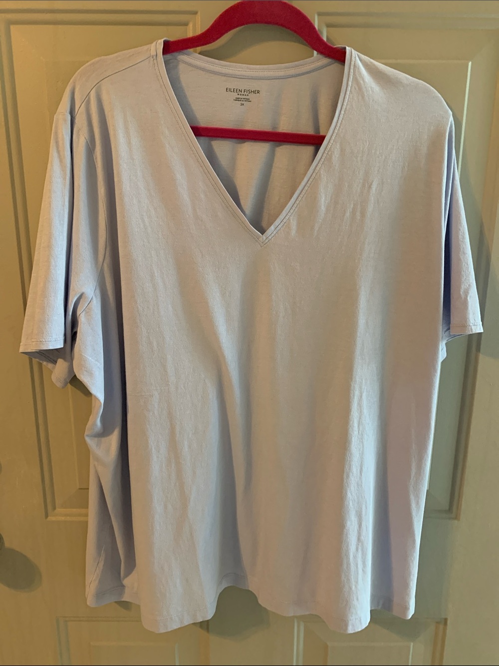 Eileen Fisher Light Lavender-Blue V-Neck Top Size 3X NWOT Organic Cotton Comfort